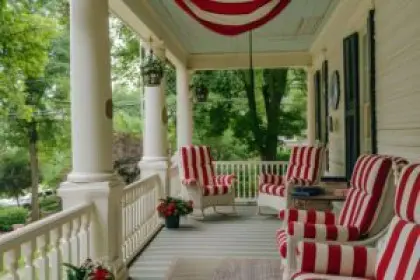 View house decorated with american flag colors ornaments independence day celebration 1 300x200