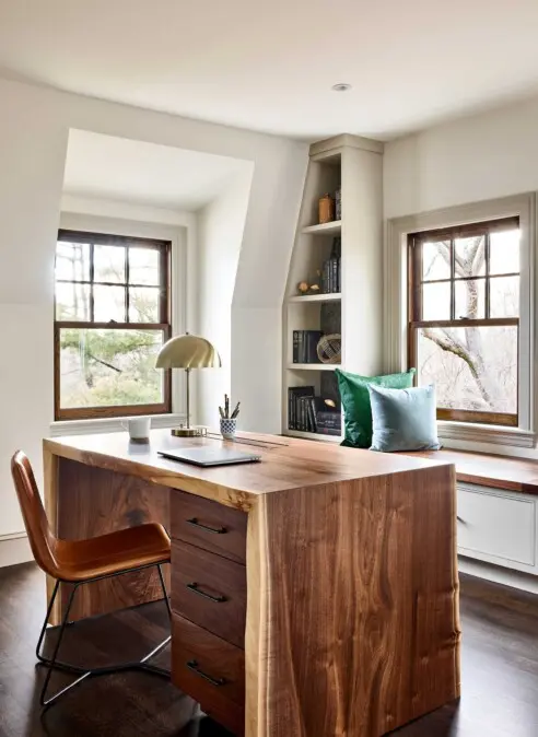 This Old House Tall Office Wood Accents Neutral Tones Wallpaper Dormer