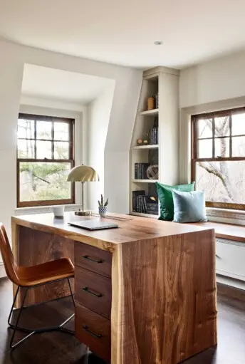 This Old House Tall Office Wood Accents Neutral Tones Wallpaper Dormer