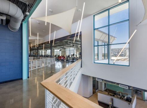 Glen T Mac Leod Cape Ann YMCA Hero Gloucester MA North Shore Lobby Reception Desk Architecture Interiors Interior Design Nautical Sails Lighting Fitness Area Second Floor 2022 12 16 124622 cgvg