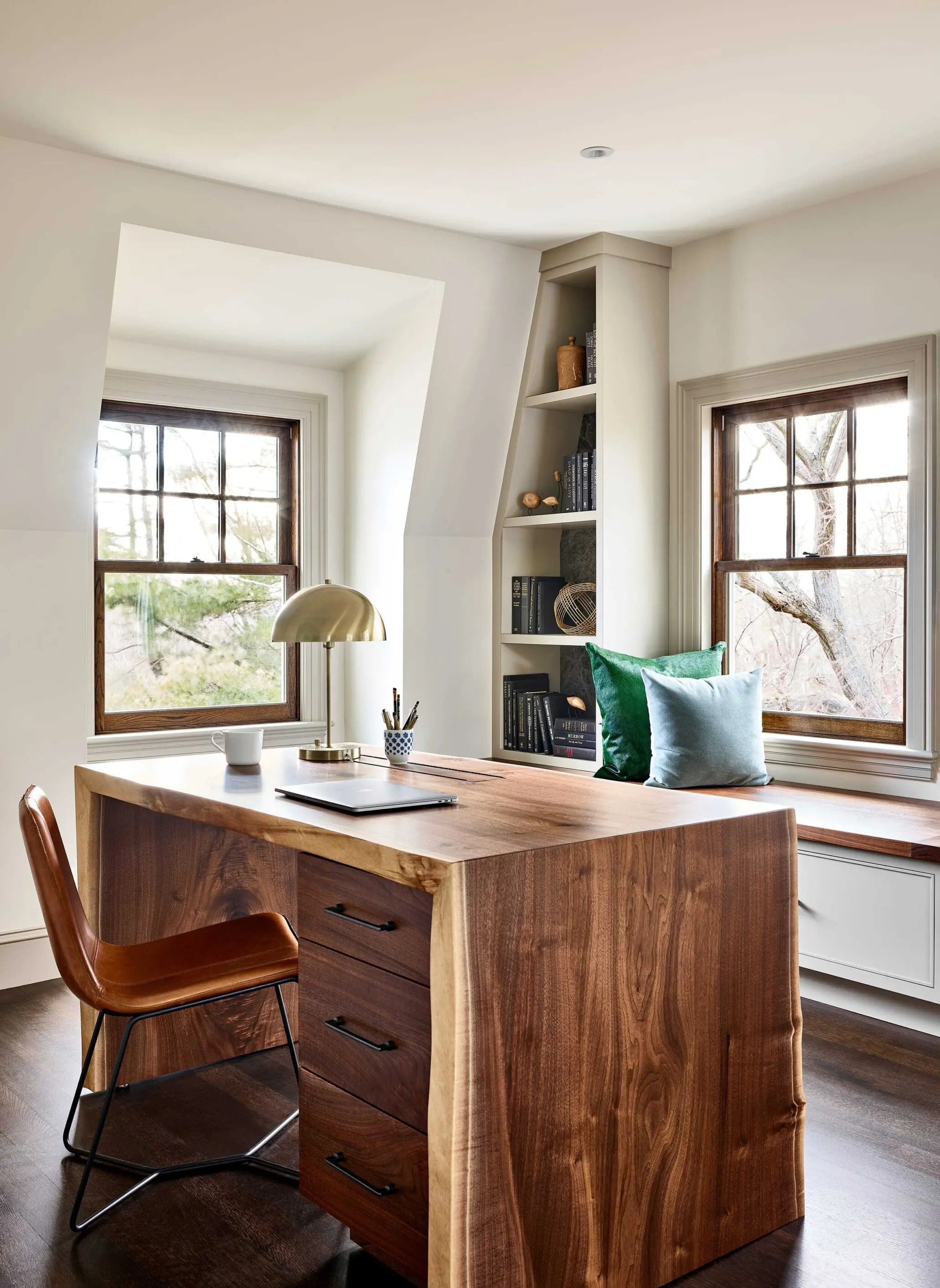 This Old House Tall Office Wood Accents Neutral Tones Wallpaper Dormer